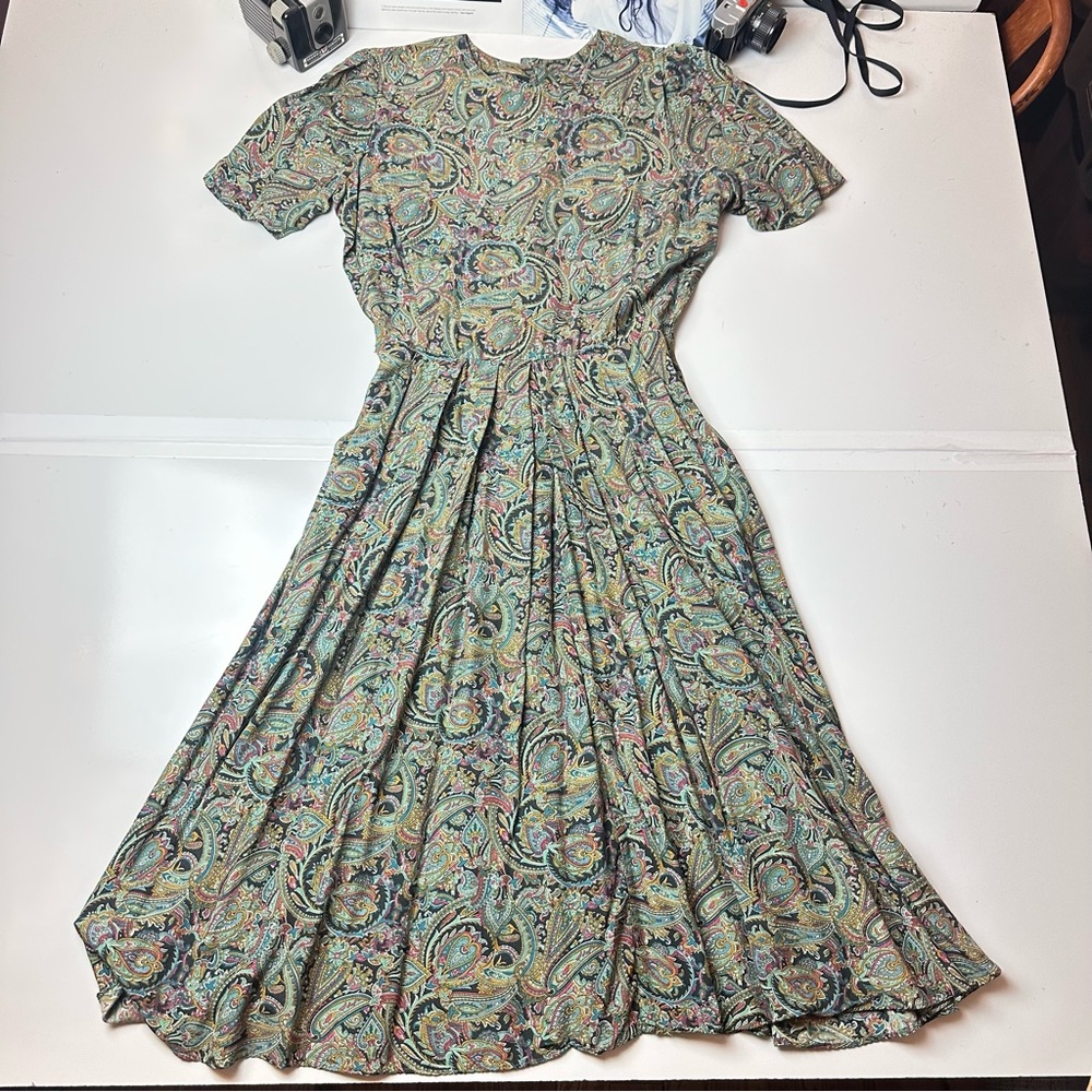 Vintage 90s PHOEBE Petite Midi Dress |Paisley Cotton Blend Cottagecore Feminine